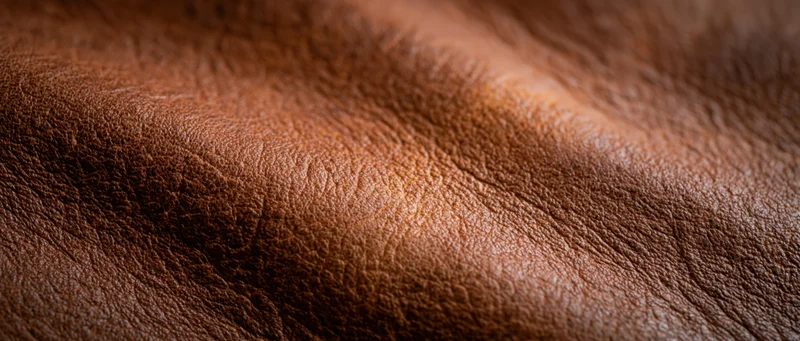 Closeup of brown leather texture with natural grain and folds