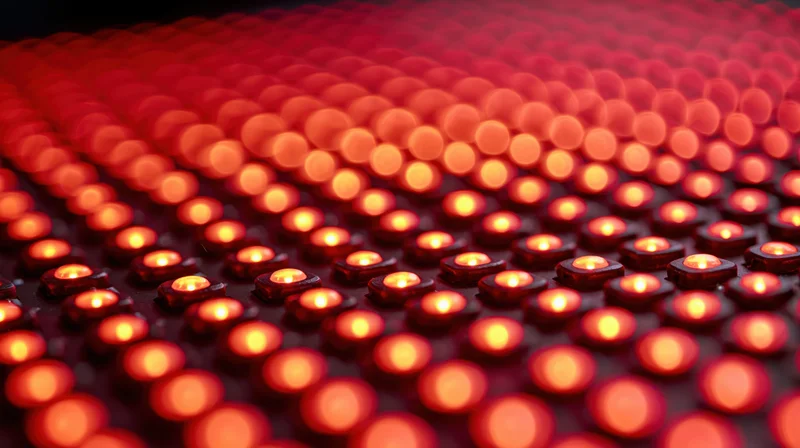 Red led lights arranged in a grid pattern on an electronic panel