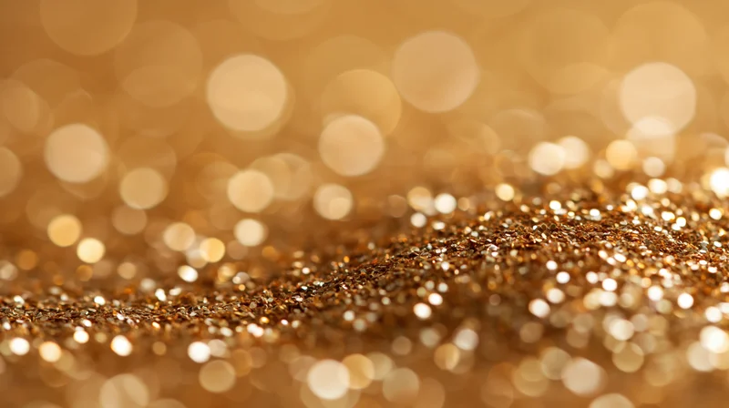 Golden glitter texture with bokeh lights in the background