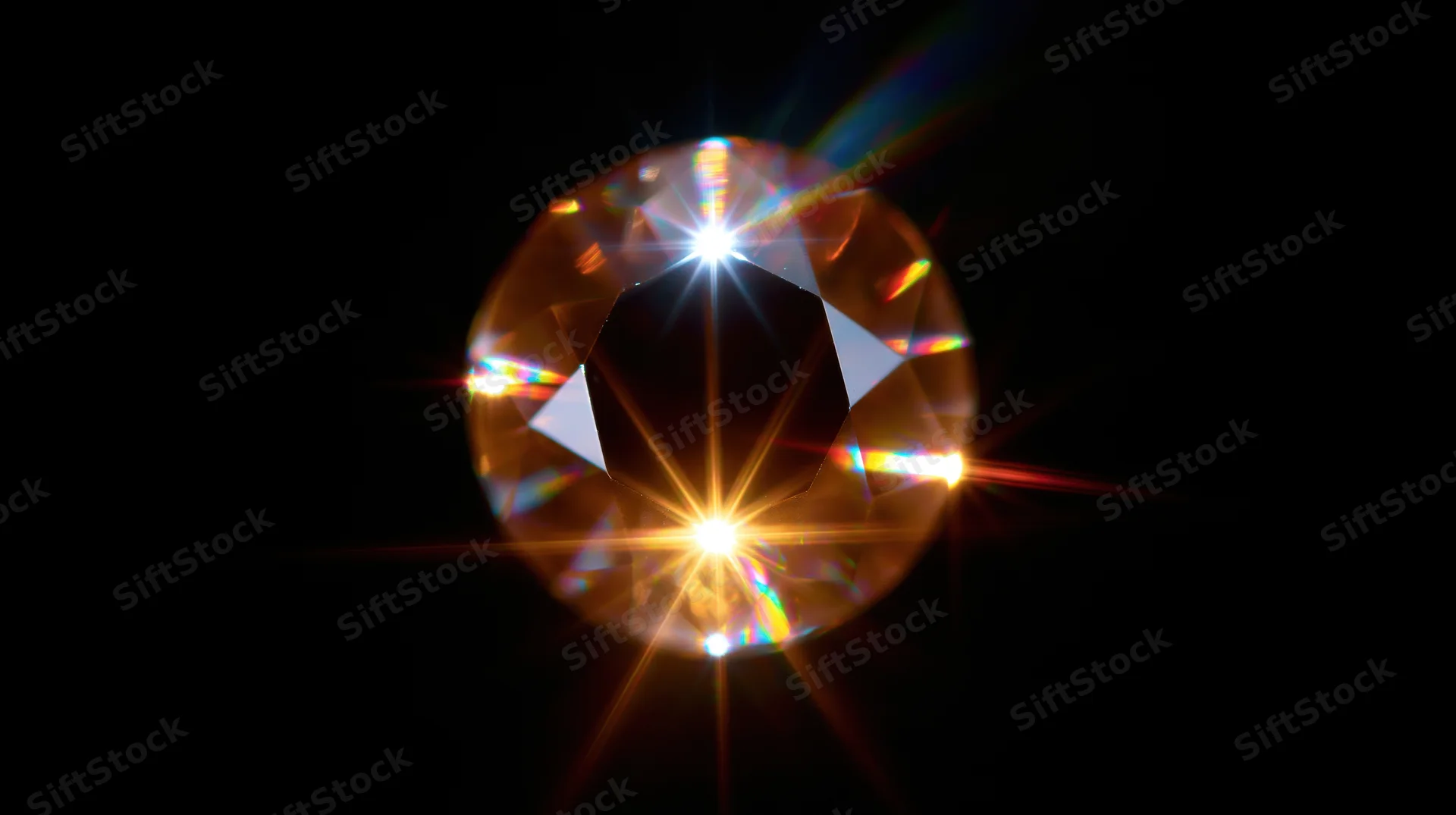 A faceted diamond glowing with bright light and colorful reflections against a black background
