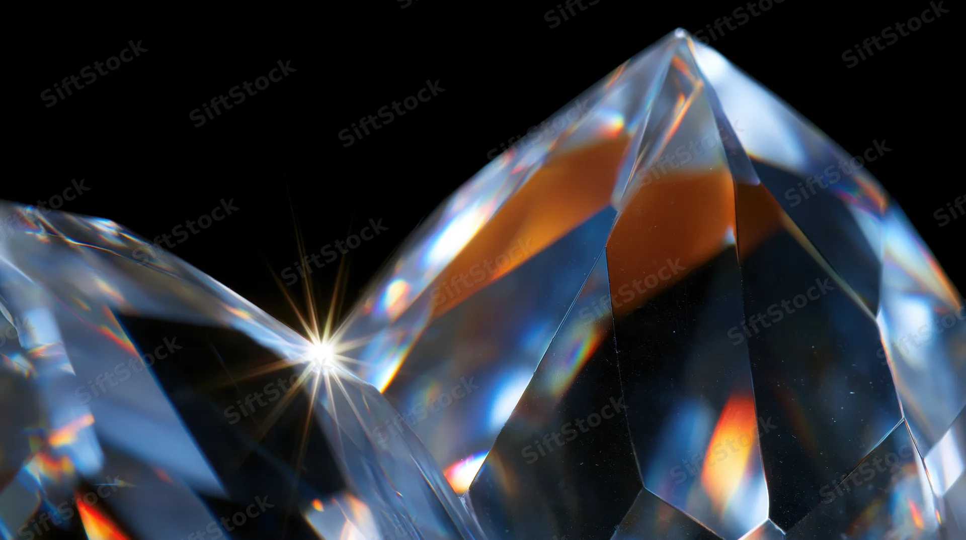 Faceted diamond glowing with starburst sparkle against black background