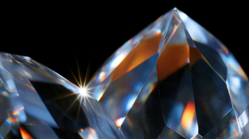 Faceted diamond glowing with starburst sparkle against black background