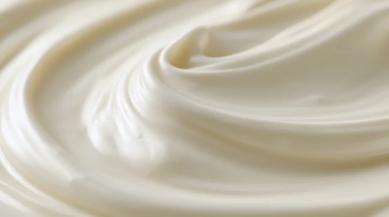Closeup of smooth white cream swirls forming a glossy texture