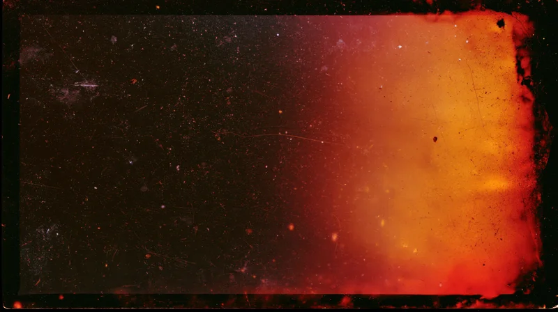 Fiery gradient transitioning from dark to bright orange with sparks and grunge texture across the frame