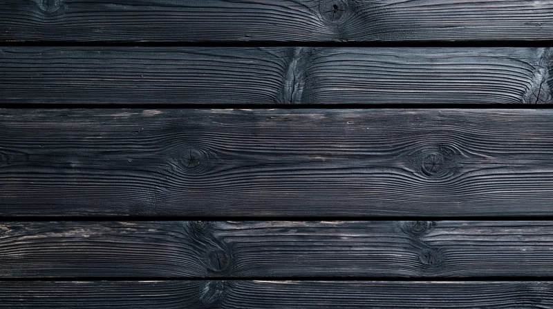 Horizontal black charred wood planks arranged as a textured surface