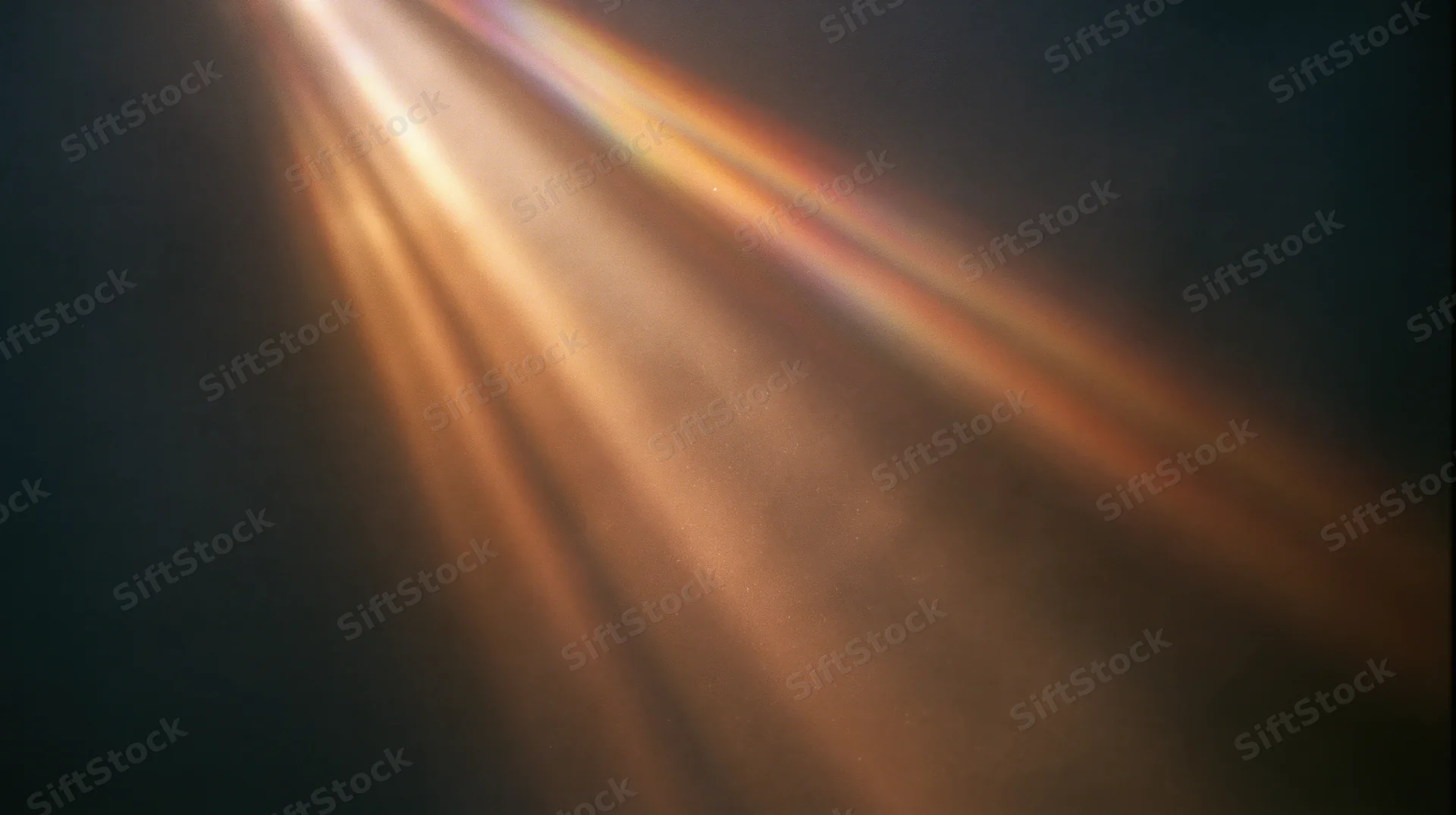 Golden light rays shining through hazy atmosphere with soft glow and chromatic dispersion