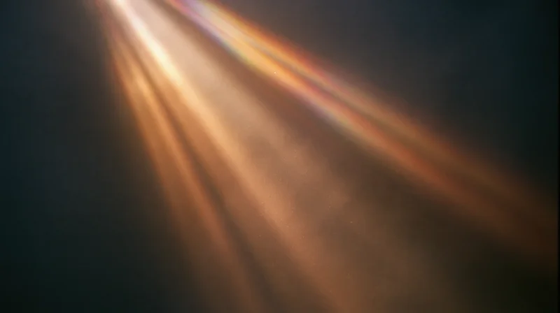 Golden light rays shining through hazy atmosphere with soft glow and chromatic dispersion