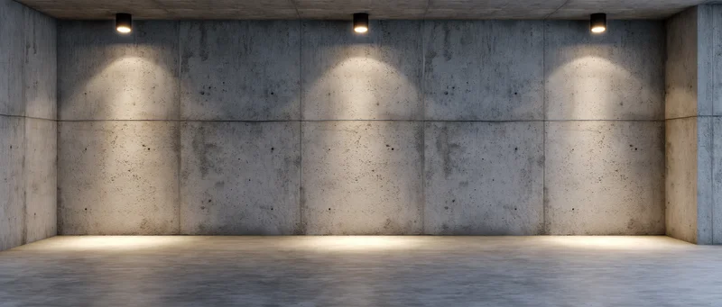 Empty concrete room with spotlights on walls and floor