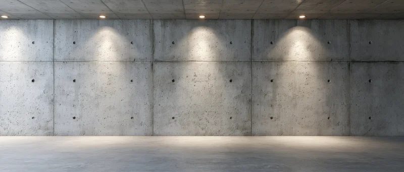 Empty concrete room with recessed spotlights on walls and ceiling