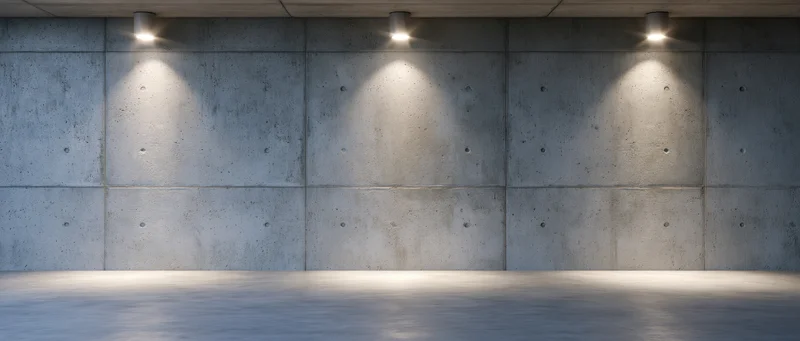 Empty concrete room with spotlights on wall and floor