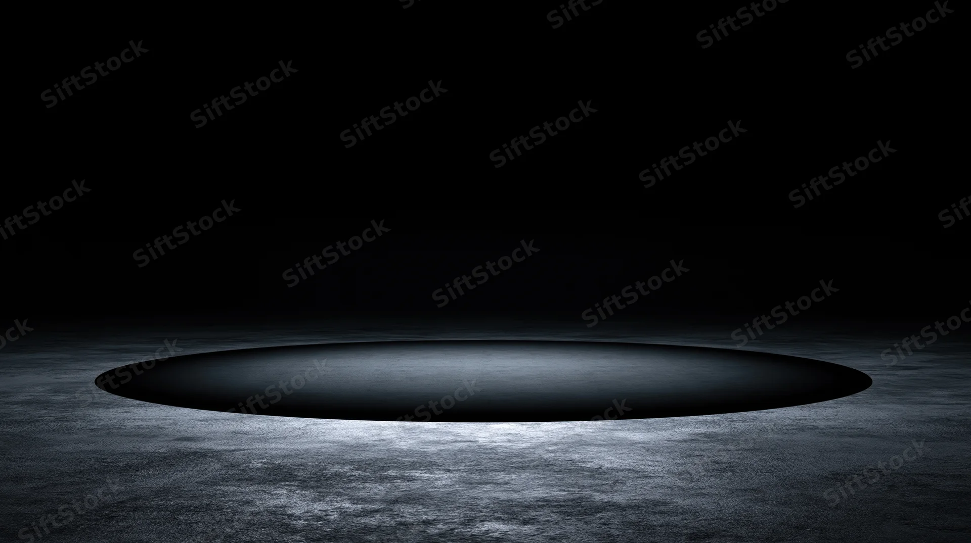 Circular spotlight on dark concrete floor in empty stage setting