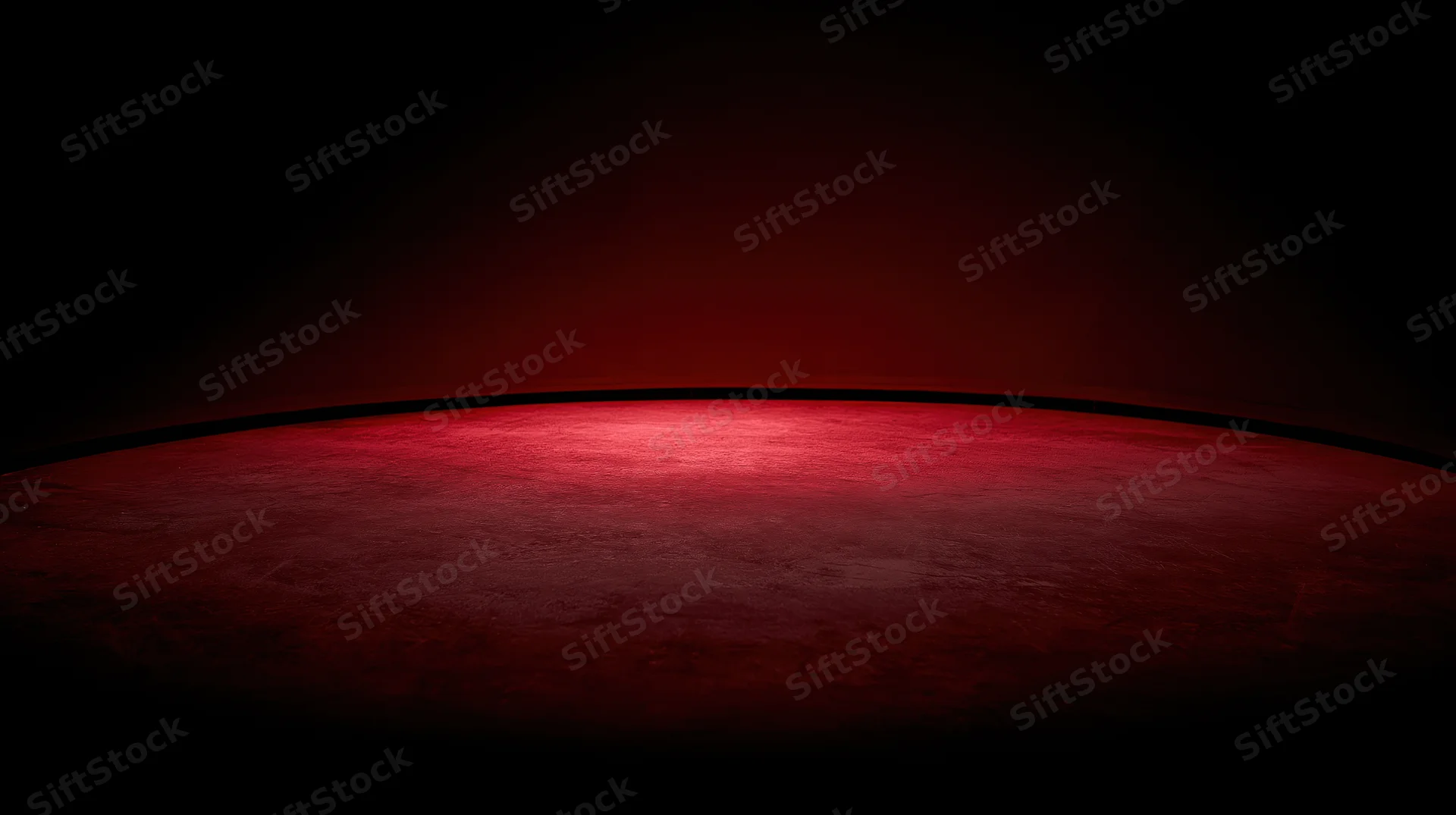 Curved red surface glowing in dark space with subtle texture and horizon line