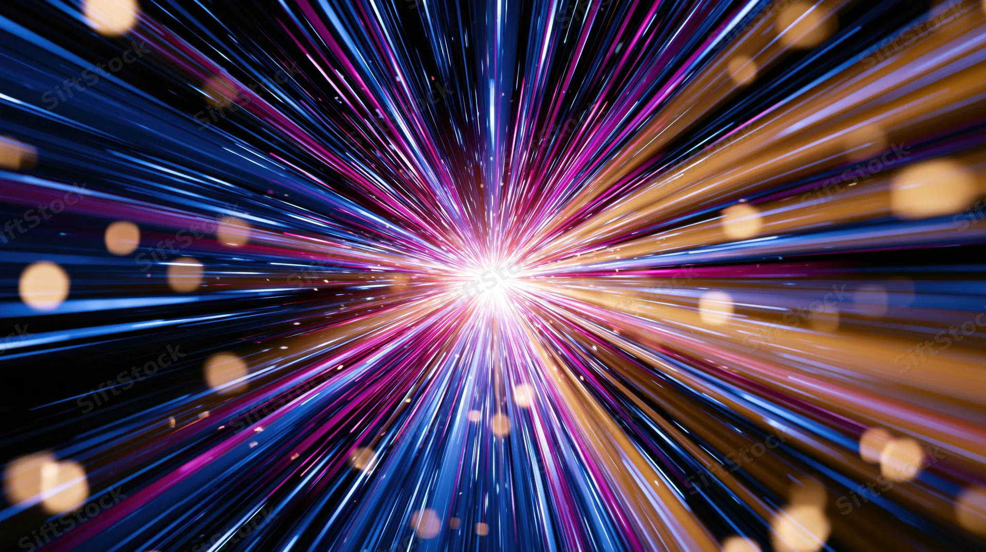 Radiant light burst exploding outward in colorful streaks across dark space