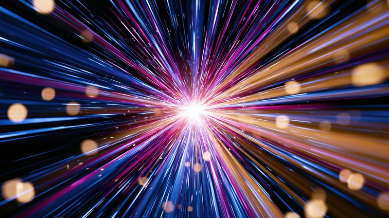 Radiant light burst exploding outward in colorful streaks across dark space