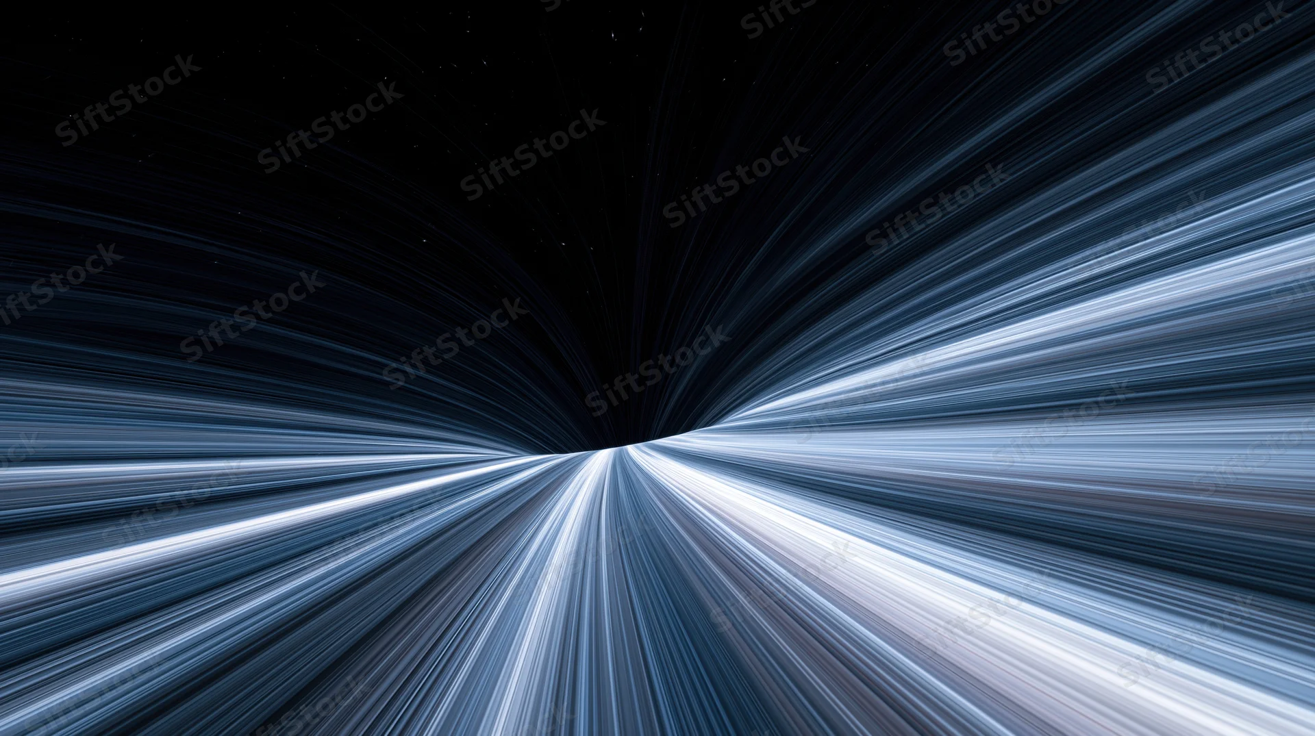 Abstract light streaks radiating from a central point in dark space creating a sense of high-speed motion