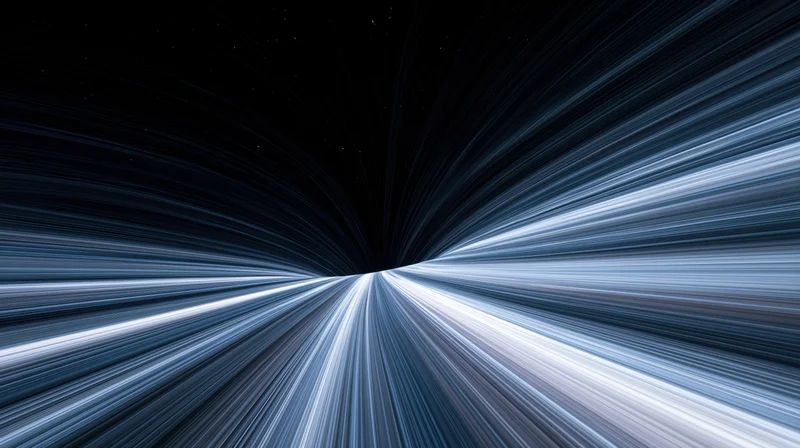 Abstract light streaks radiating from a central point in dark space creating a sense of high-speed motion