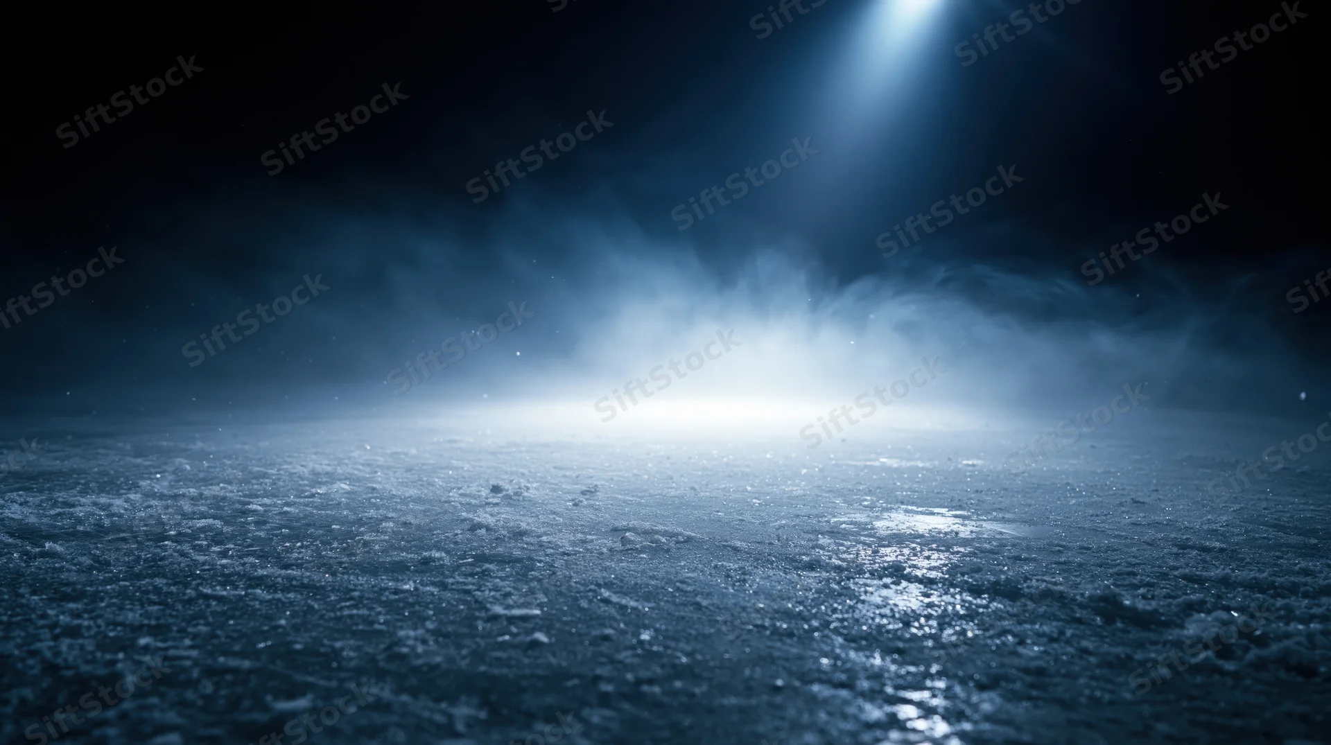Spotlight beam cutting through fog over a dark textured floor in a stage-like setting
