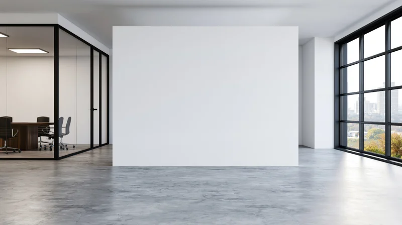 Empty modern office interior with glass partition and city view through large windows