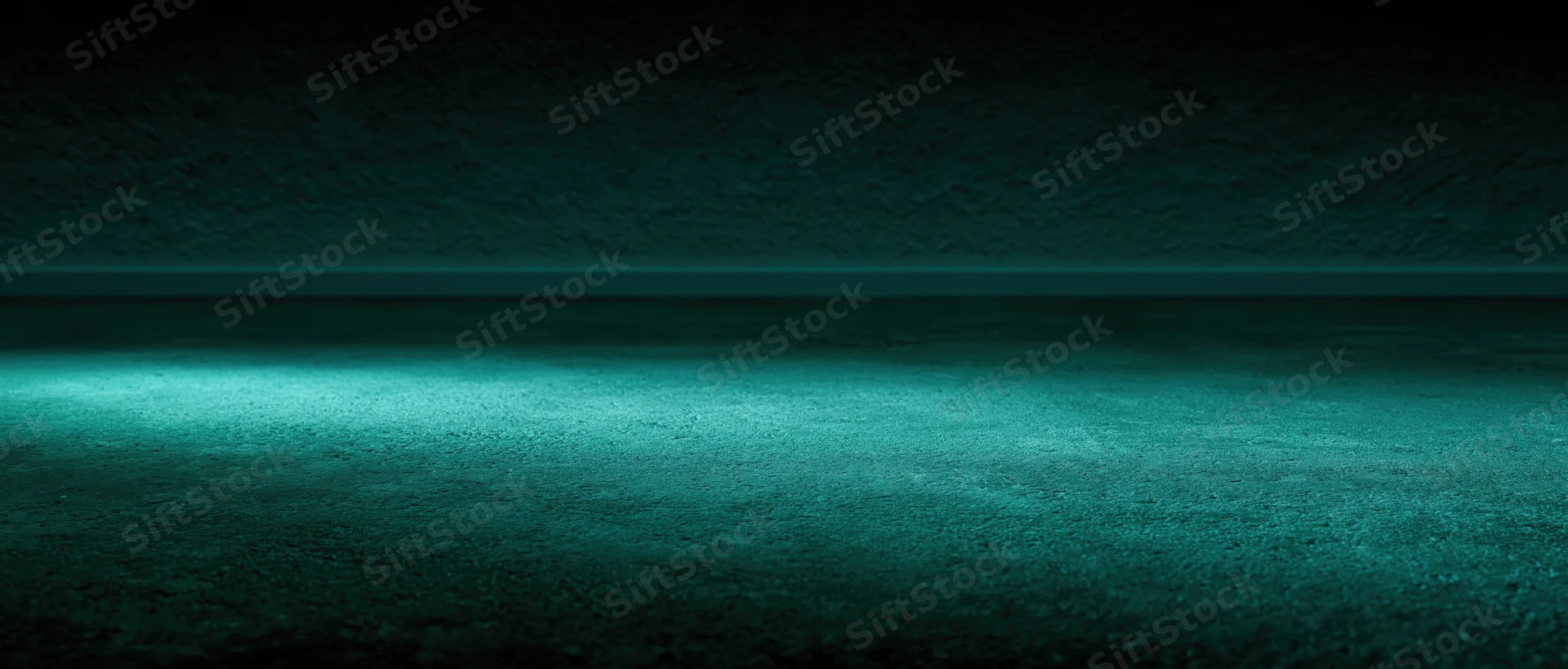 A textured dark teal surface with a horizontal glowing line and soft light gradient across the floor