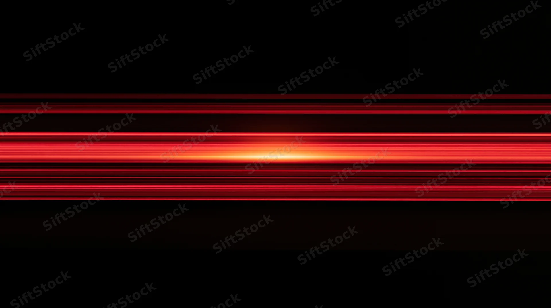 Horizontal red light stripes glowing against black background with central bright glow