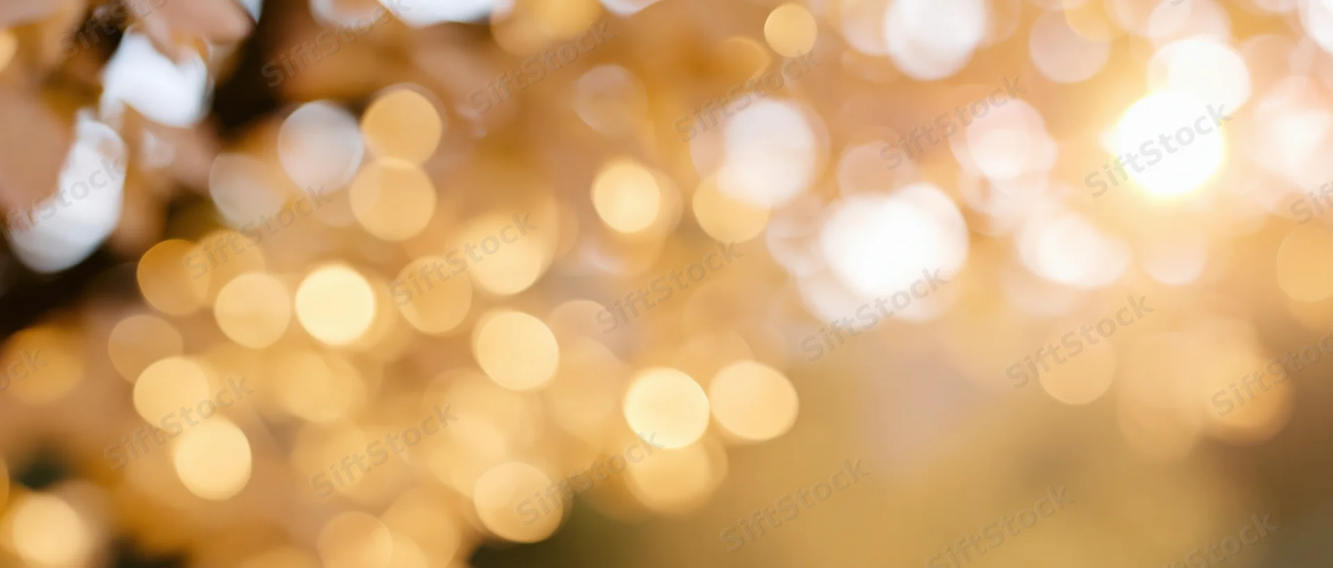 Blurred golden bokeh lights from tree foliage in warm outdoor setting