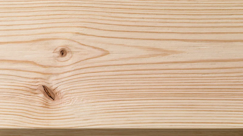 Closeup of light pine wood surface showing natural grain and knots, suitable for furniture or interior design