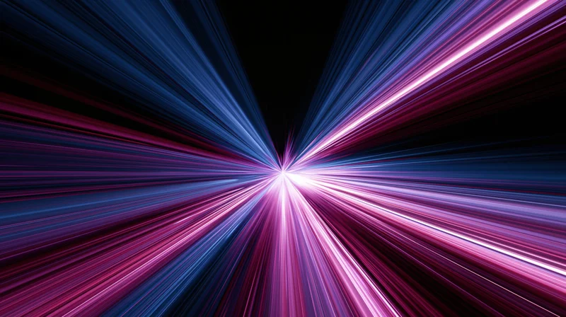 Radiant light beams exploding outward from a central point in a dark space