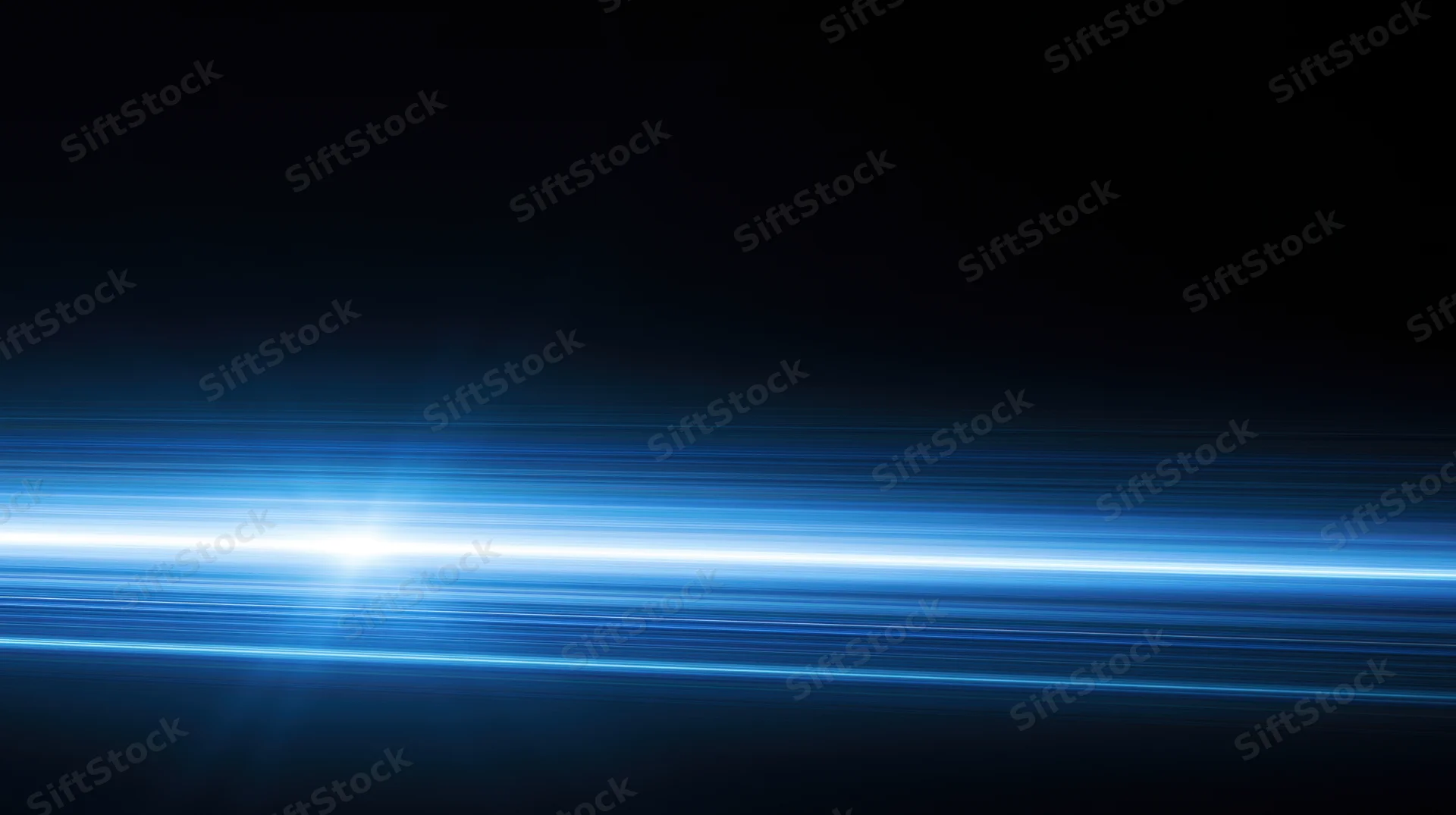 Horizontal blue light streaks moving across dark background with glowing center and motion blur