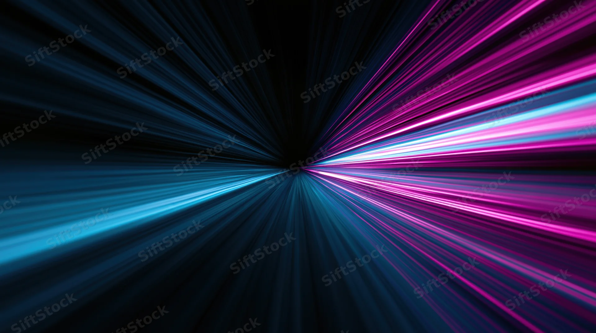 Radiant light streaks converging from opposite sides in a dark tunnel creating a sense of high-speed motion