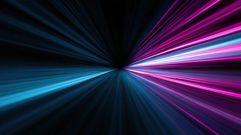 Radiant light streaks converging from opposite sides in a dark tunnel creating a sense of high-speed motion