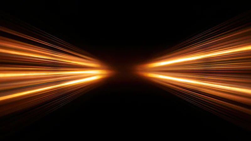 Glowing light streaks converging in a dark tunnel creating a sense of speed and motion