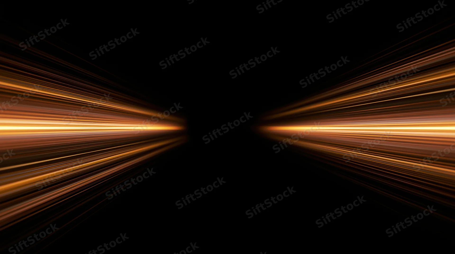 Golden light streaks converging in a dark tunnel creating a sense of high-speed motion