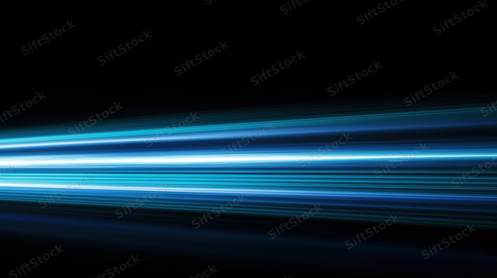 Horizontal blue light streaks moving across a dark background