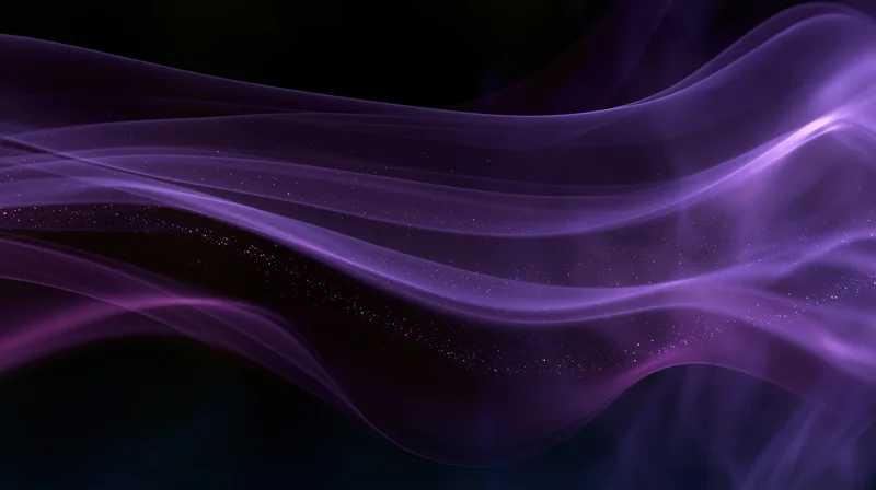 Flowing purple smoke waves with glowing particles on dark background