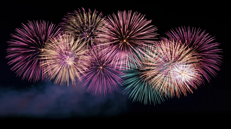 Fireworks bursting in vibrant colors across the night sky during a celebration