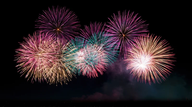 Colorful fireworks bursting in the night sky during a celebration