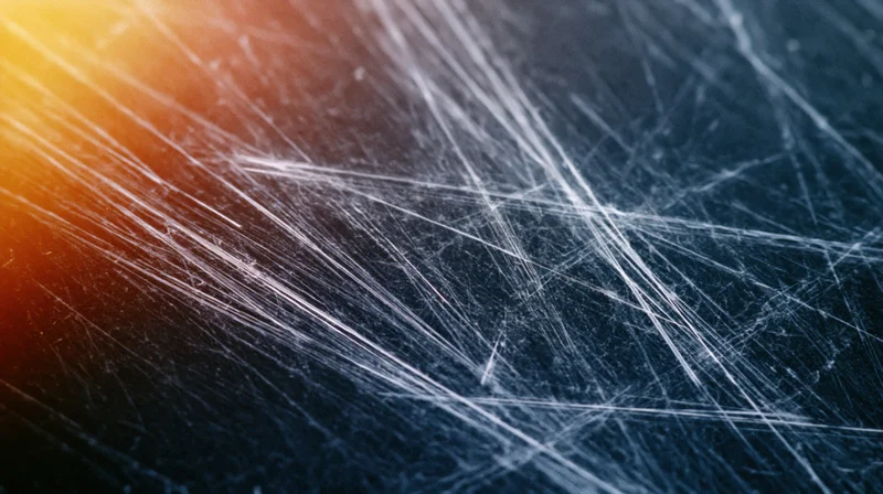 Abstract scratched surface with intersecting white lines and warm-to-cool color gradient