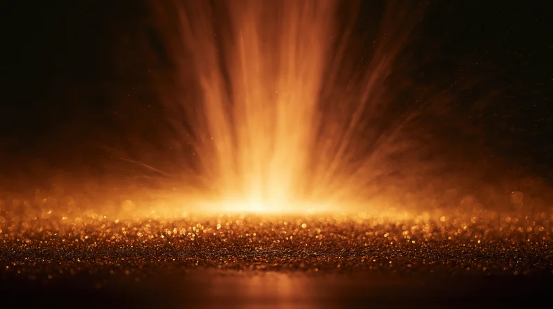 Radiant golden light bursting from a glittering surface against a dark background