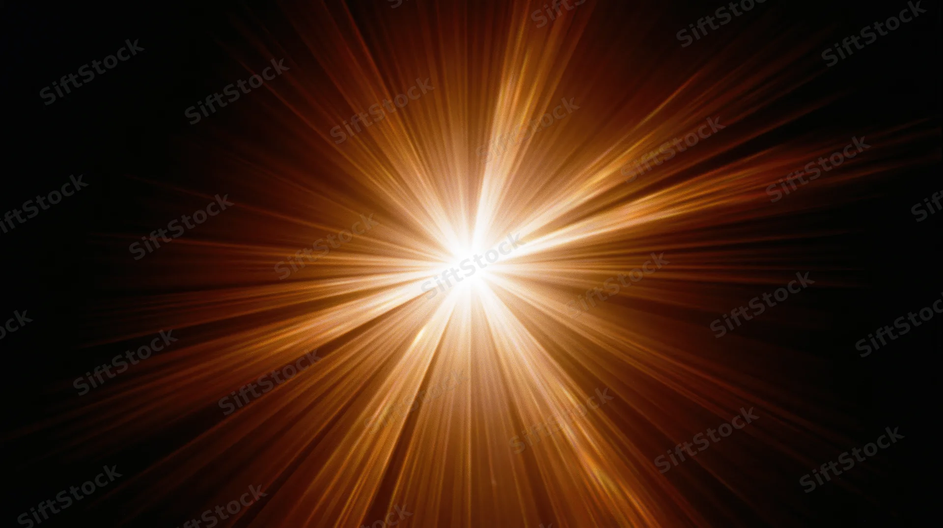 Radiant light burst with golden rays emanating from center against black background