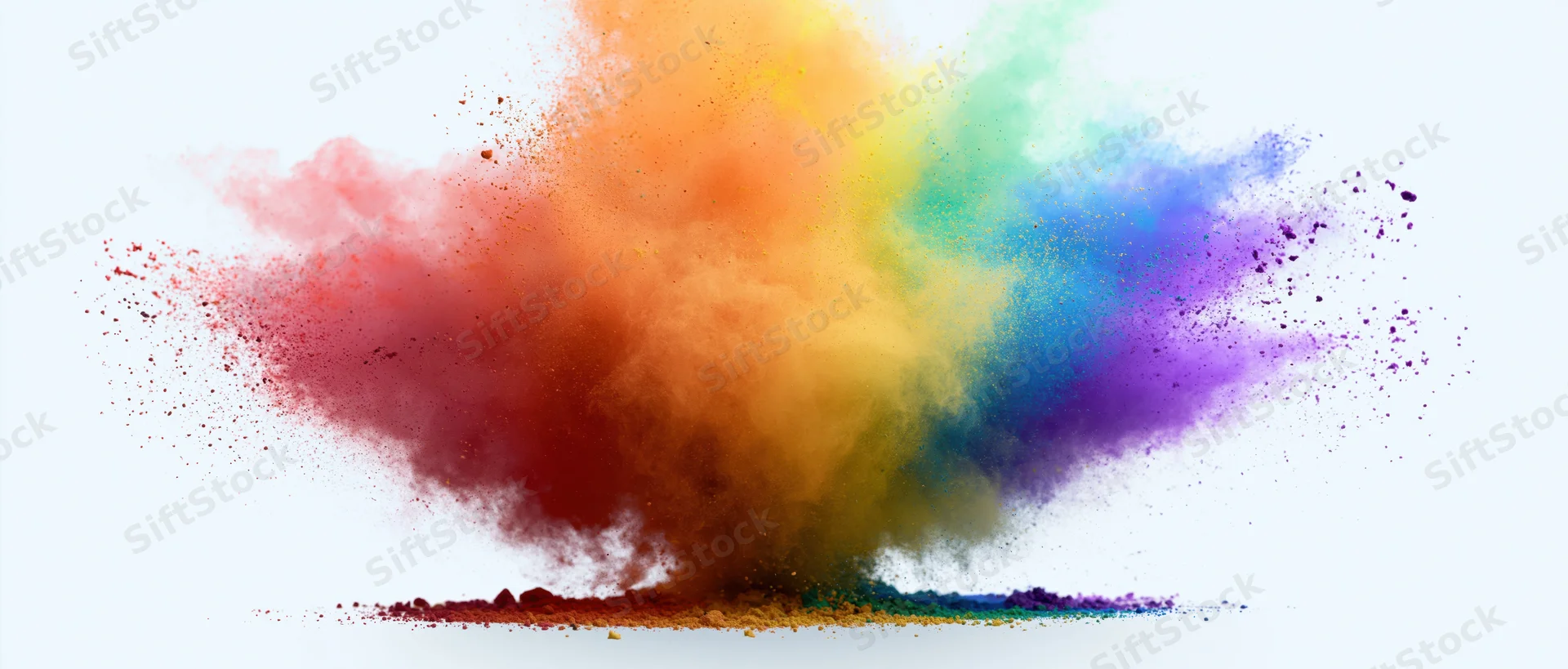 Colorful powder exploding in mid-air against a white background