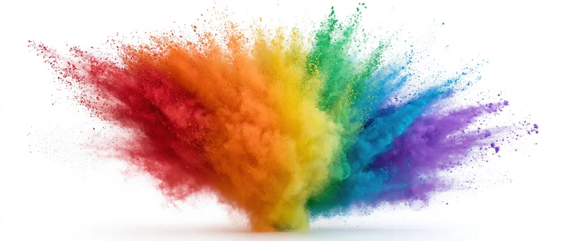 Colorful powder exploding in rainbow burst against white background