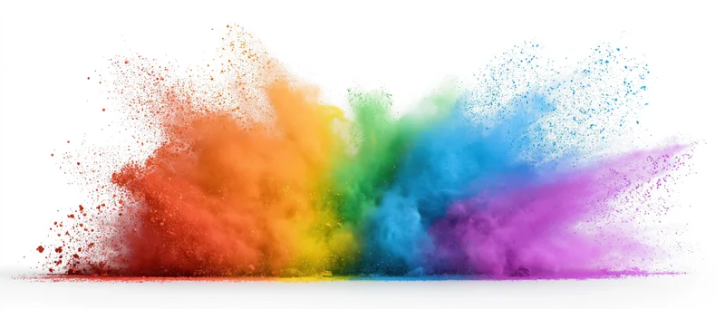 Colorful powder exploding in mid-air against white background