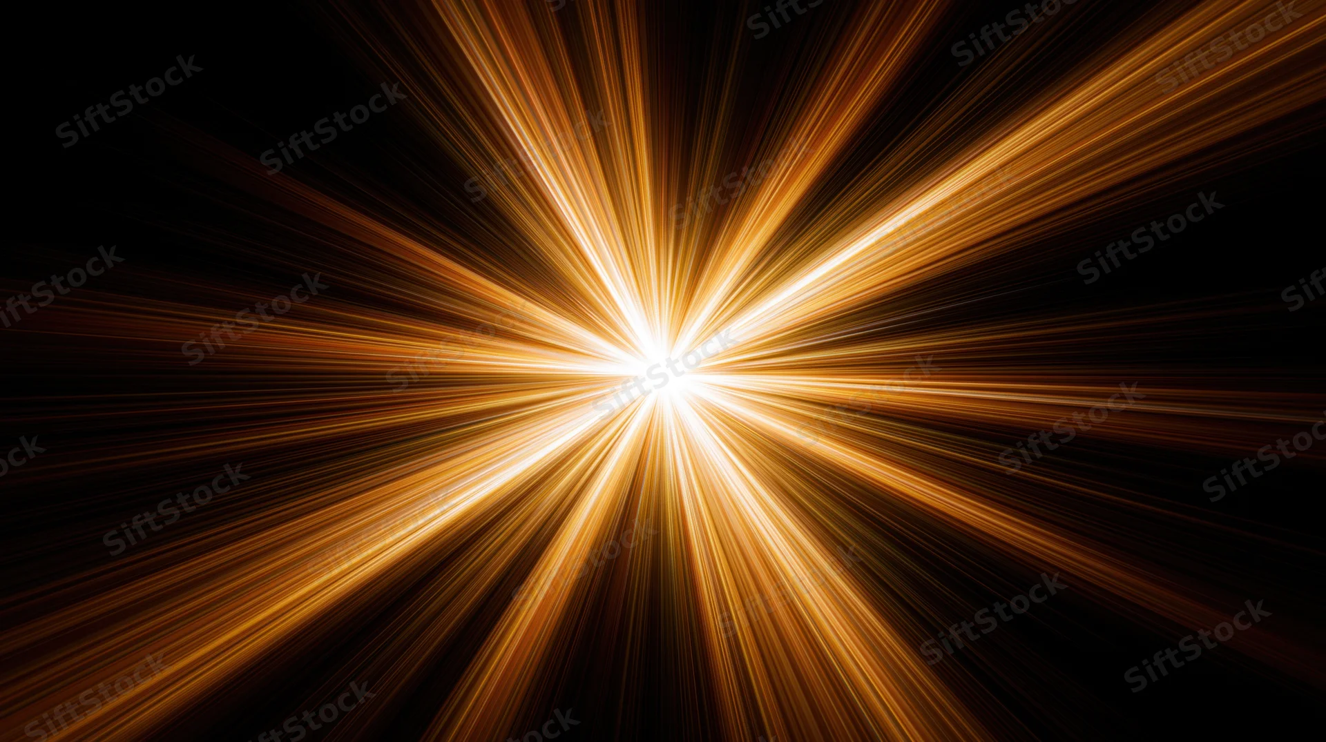 Radiant golden light burst expanding from center against black background