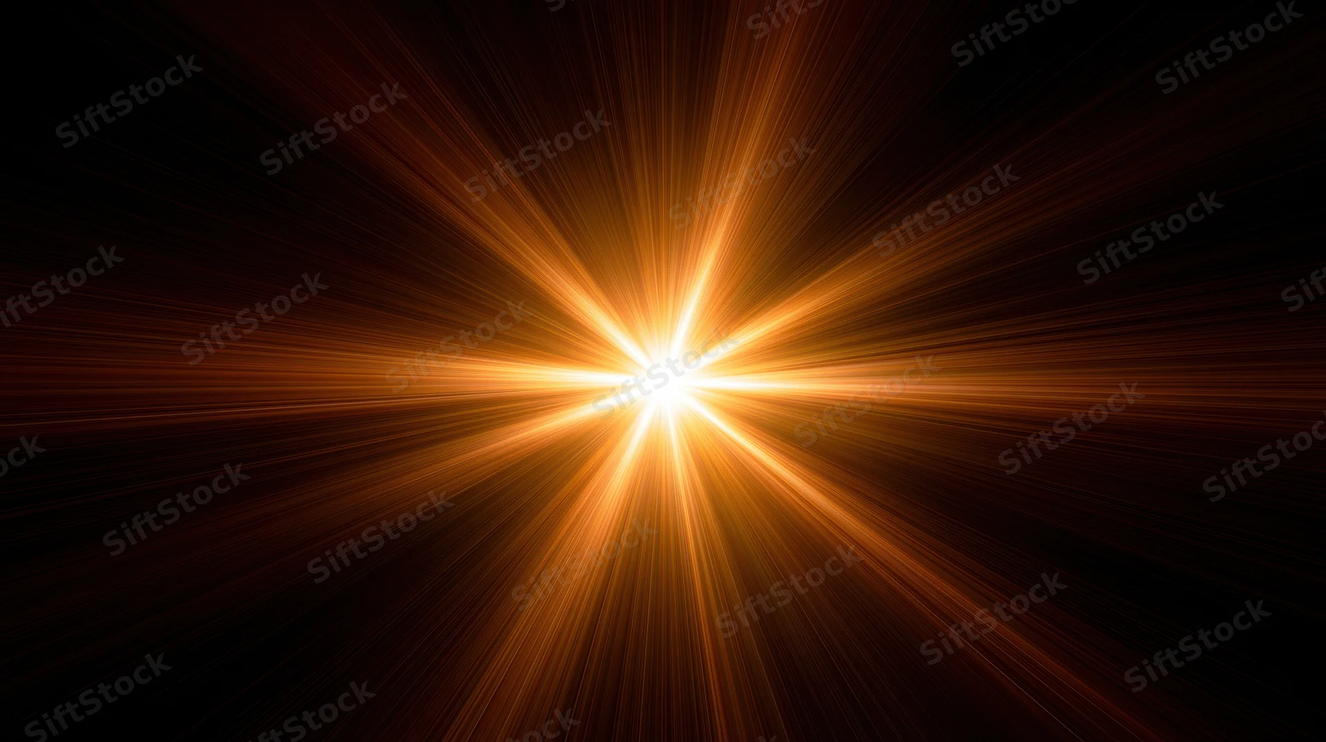 Bright light burst radiating from center against dark background with golden rays and copyspace