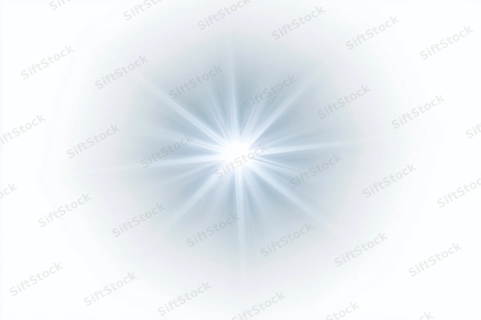 Bright lens flare starburst radiating from center on white background