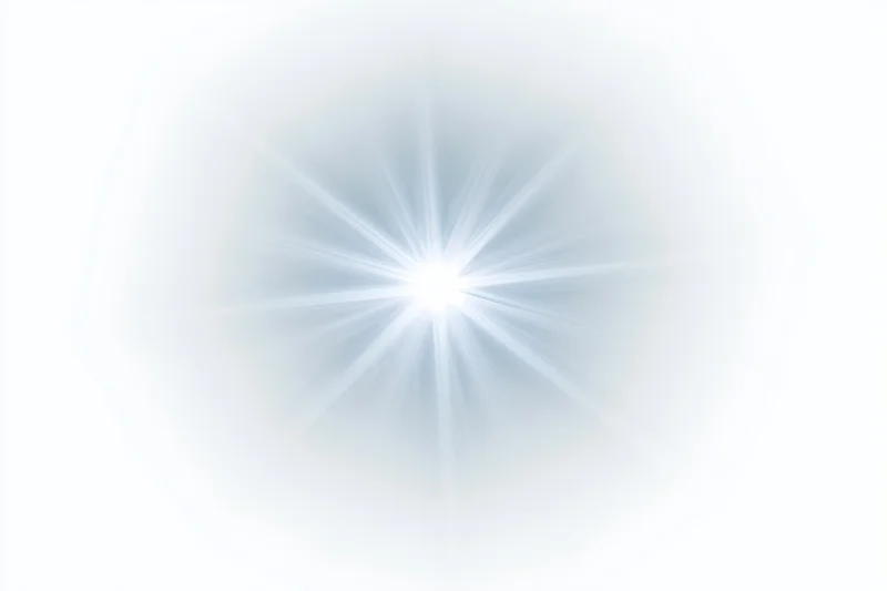 Bright lens flare starburst radiating from center on white background
