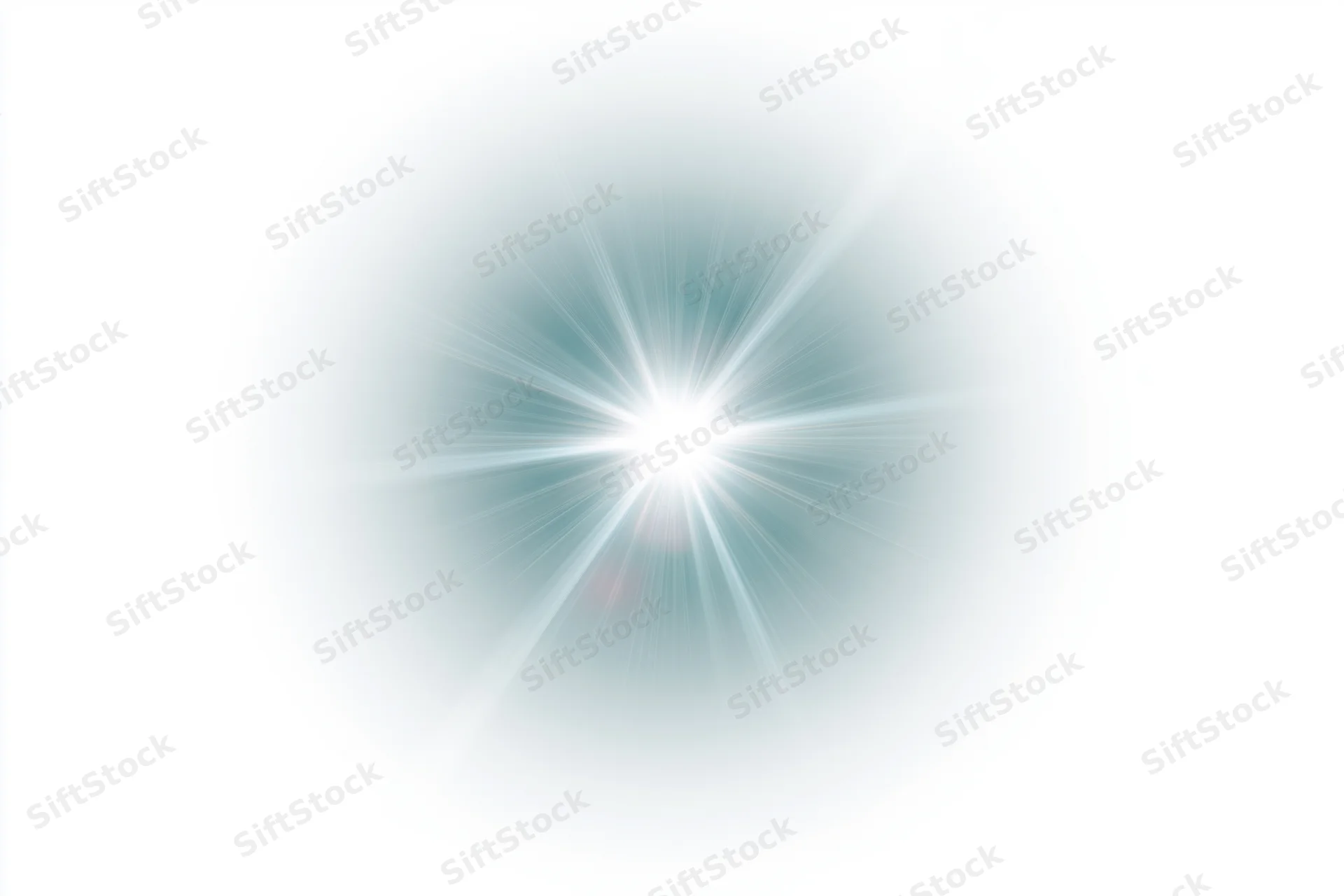 Bright lens flare starburst radiating from center on white background
