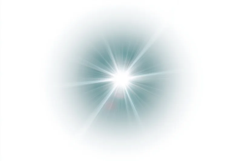 Bright lens flare starburst radiating from center on white background