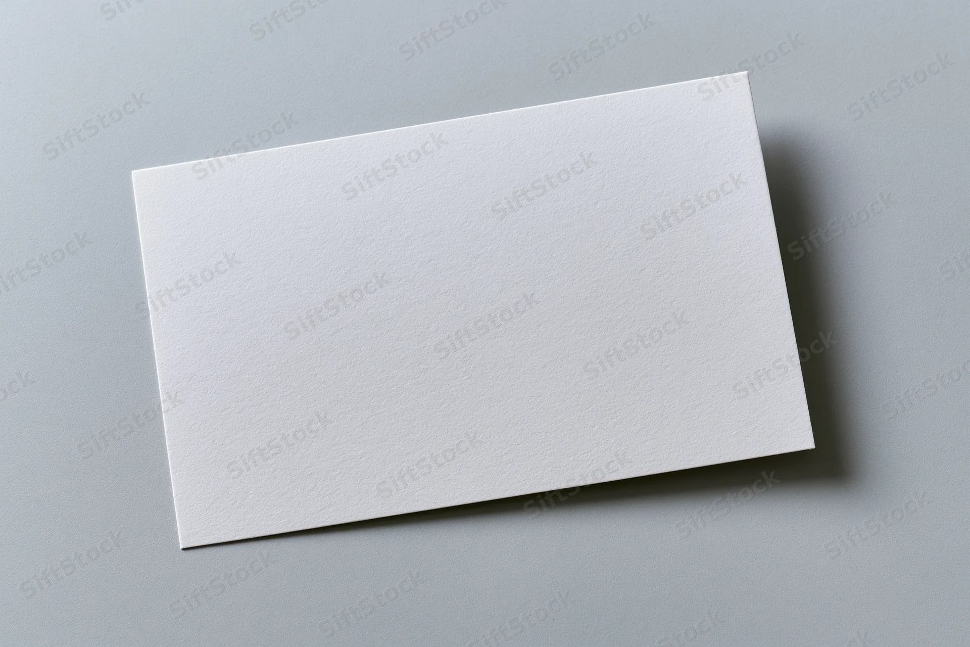 Blank white rectangular card lying flat on a gray surface