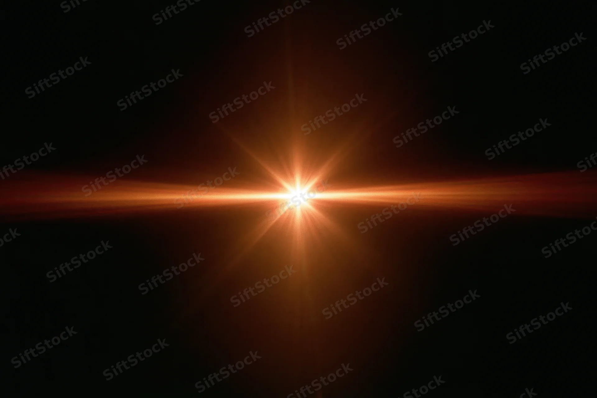 Intense orange-gold lens flare streak radiating horizontally across dark background